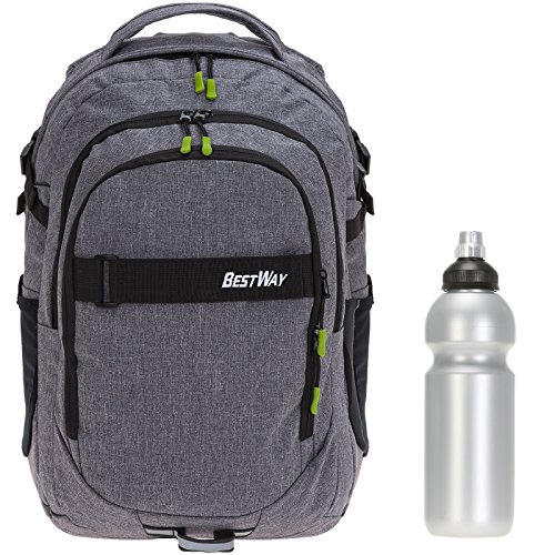 2 Teile Set Bestway Schulrucksack Packer Rucksack Schultasche 40177 + Trinkflasche (Dark Side (grau) 1701) von Bestway