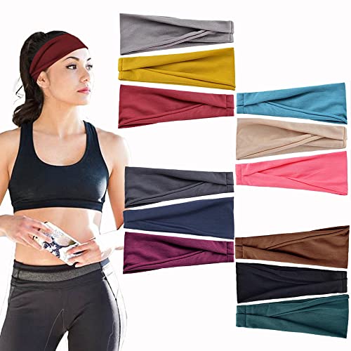 12 Farben Stirnband Damen Sport, Basicon Elastisch Baumwolle Breit Haarreifen Haarband Damen Atmungsaktives Schweißband für Sport Laufen Yoga Fahrrad Fitness von BetterJonny