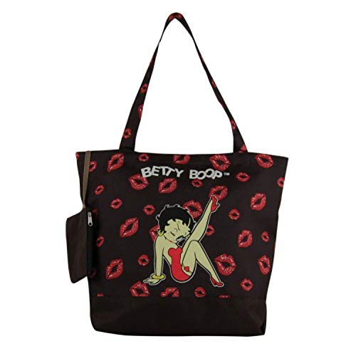 Betty Boop Damen Tote oder Duffle Bag Fashion Schulter oder Crossbody Duffle Weekender Bag, Schwarz (Schwarz / Kussmund), Large von Betty Boop