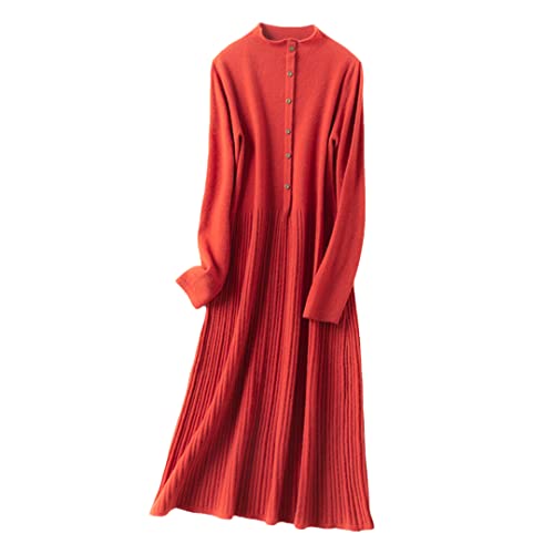 100% Kaschmir und Wolle Strickkleid für Frauen Winter/Herbst Ausschnitt Weibliche Kleider Lange Stil Pullover Rot S von Bewellan