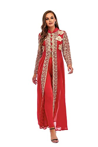 Abaya Dubai Muslimische Sets Kleid Kaftan Türkische islamische Kleidung Abayas Afrikanische Kleider für Frauen Robe Ensemble Musulmane Rot XL von Bewellan