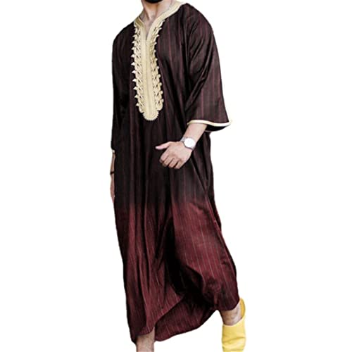 Ramadan Fashion Caftan Muslim Sets Abaya Man Shirt Youth Qamis Homme Loose Casual V-Ausschnitt Einfarbig Islamische Kleidung M von Bewellan