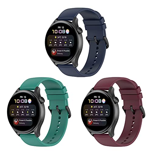 BexidoIera Armband Kompatibel mit Huawei Watch GT/GT 2 46mm/GT 2 Pro/GT 2e/GT 3 46mm/Huawei Watch 3/Watch 3 Pro/Watch 2 Classic, [3 Stück] 22mm Weiches Silikon Armbänder Ersatzarmband Uhrenarmband von BexidoIera