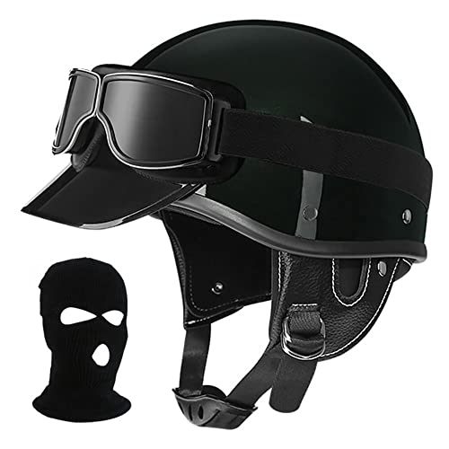 Halbhelm im Retro-Stil für Erwachsene, mit Einstellbar Schnellverschluss-Gurt, Anti-Collision Helm mit ECE Zertifiziert, Offener Helm mit Brille, für Moped Cruiser Biker (55~64CM) von Beyswage