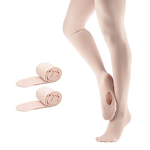 Bezioner Ballett Strumpfhose 2 Paar Cabrio Tanzstrumpfhose mit Fersenloch für Kinder Mädchen und Damen Rosa S (110–125 cm) von Bezioner