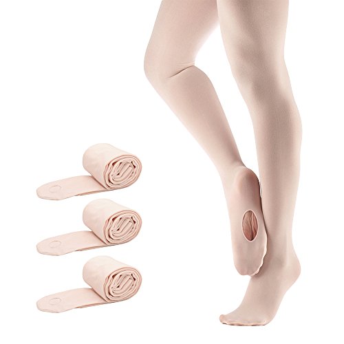 Bezioner Ballett Strumpfhose 3 Paar Cabrio Tanzstrumpfhose mit Fersenloch für Kinder Mädchen und Damen Rosa S (110–125 cm) von Bezioner