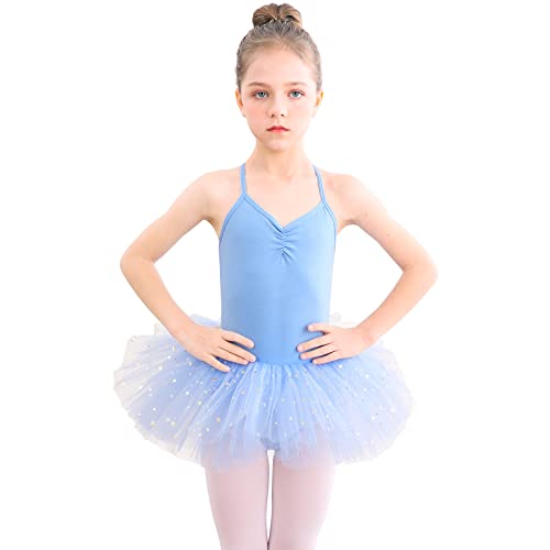 Bezioner Kinder Ballettkleidung Tütü Ballettkleid Mädchen Baumwolle Balletttrikot Ballettanzug Tanzbody Tanzkleid mit Rock Blau 100 von Bezioner
