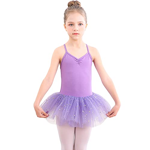 Bezioner Kinder Ballettkleidung Tütü Ballettkleid Mädchen Baumwolle Balletttrikot Ballettanzug Tanzbody Tanzkleid mit Rock Lila 120 von Bezioner