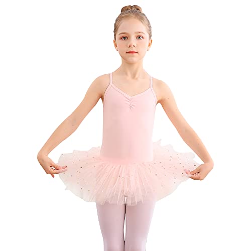 Bezioner Kinder Ballettkleidung Tütü Ballettkleid Mädchen Baumwolle Balletttrikot Ballettanzug Tanzbody Tanzkleid mit Rock Rosa 100 von Bezioner