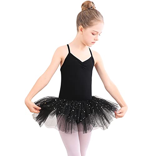 Bezioner Kinder Ballettkleidung Tütü Ballettkleid Mädchen Baumwolle Balletttrikot Ballettanzug Tanzbody Tanzkleid mit Rock Schwarz 100 von Bezioner