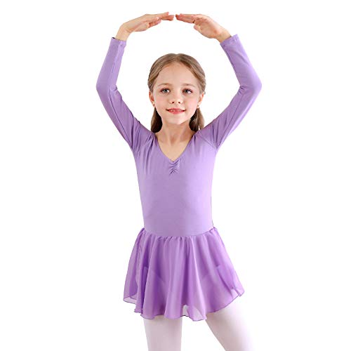 Kinder Mädchen Ballett Trikot Langarm Gymnastik mit Chiffon Rock Ballettanzug 