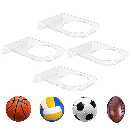 BiJun Basketball-Halter, Wandhalterung, Acryl, unsichtbar, transparent, Ballhalter, Regal, für Fußball, Basketball, Volleyball, Rugby, Fußball (4 Stück Upgradation) von BiJun