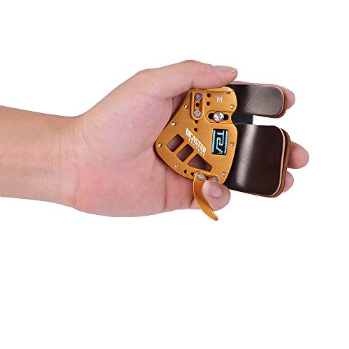 BICASTER Fingerlaschen für Bogenschießen, Linkshänder, für Recurvebogen, echtes Leder + Aluminiumplatte, verstellbar (Gold, groß) von BICASTER