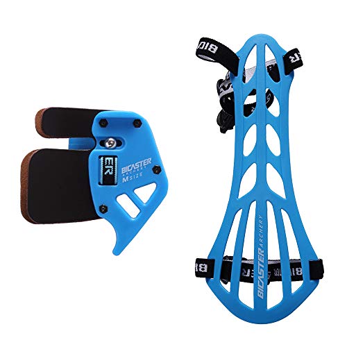 Bicaster Bogenschießen Fingerschutz (RH) + Armschutz Set für Tradition Bow Recurve Bow Schutzausrüstung (blau, XS) von BICASTER
