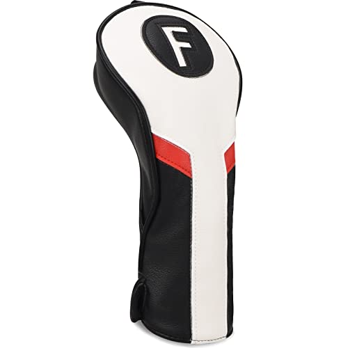 Golfschlägerhauben Fairway Wood FW mit austauschbarem Nummernschild 3457X Elastischer Verschluss, Weiß & Schwarz & Rot, PU-Leder von Big Teeth