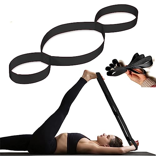 Schlaufe - Dehnungsband Stretching - Yogagurt für Yoga Pilates & Faszien Training - insgesamt ca. 75cm lang - 3,8cm breit - Dehnhilfe + Nachhaltige Schmerztherapie & Engpassdehnung - 3 Ringe schwarz von BigCheer