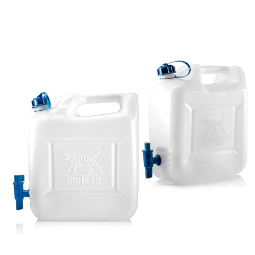 BigDean 2X Wasserkanister 12l Trinkwasserbehälter, Trinkwasserkanister mit Hahn, Lebensmittelecht, geeignet für 10-12 Liter, -20 - +70 Grad Celsius Reisekanister von BigDean