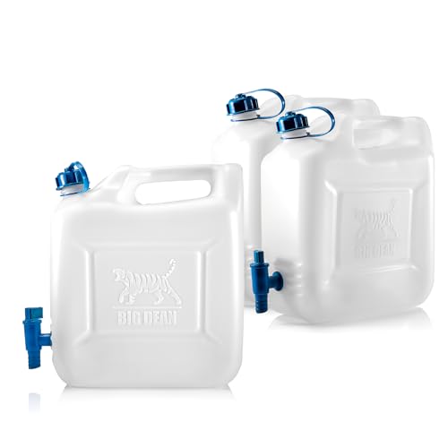 BigDean 3X Wasserkanister 12l Trinkwasserbehälter, Trinkwasserkanister mit Hahn, Lebensmittelecht, geeignet für 10-12 Liter, -20 - +70 Grad Celsius Reisekanister von BigDean