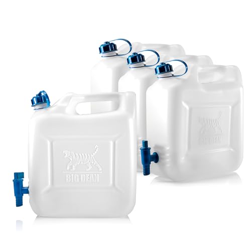 BigDean 4X Wasserkanister 12l Trinkwasserbehälter, Trinkwasserkanister mit Hahn, Lebensmittelecht, geeignet für 10-12 Liter, -20 - +70 Grad Celsius Reisekanister von BigDean