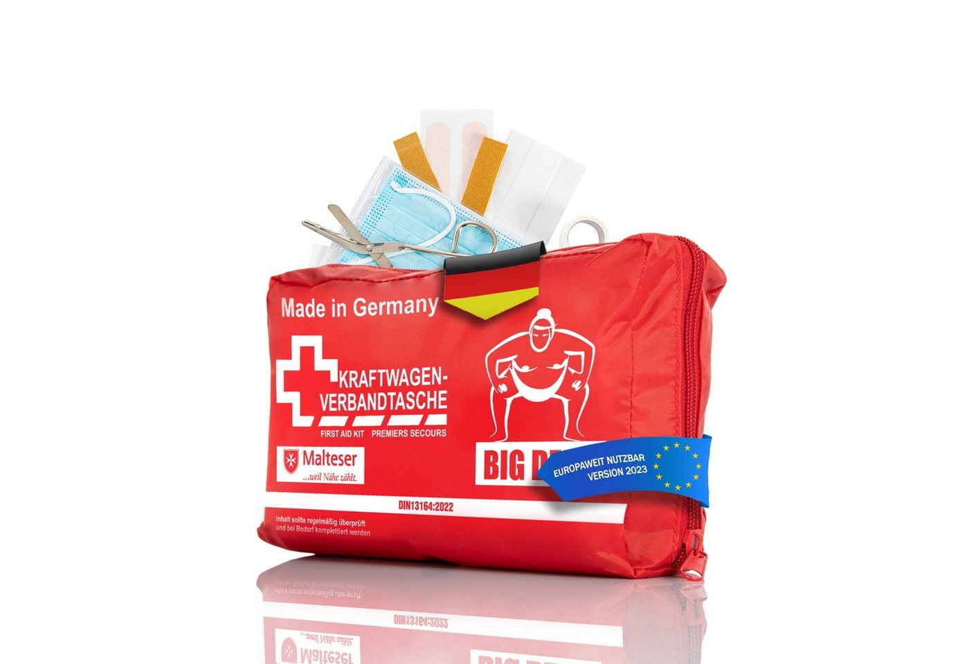 BigDean KFZ-Verbandtasche Verbandskasten MADE IN GERMANY Rot DIN 13164:2022 von BigDean