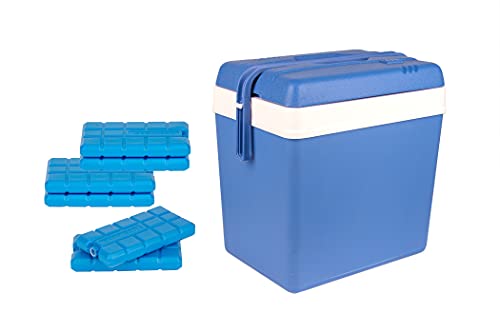 BigDean Kühlbox 24 Liter blau/weiß inkl. 6 Kühlakkus - Bis zu 11 Std. Kühlung - Thermobox aus Kunststoff - Outdoor Kühltasche für Camping, Picknick, Grillen & Garten von BigDean