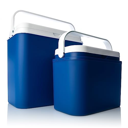 BigDean Kühlbox 2er Set 24 L groß + 10 L klein blau/weiß - Bis zu 14 Std. Kühlung - Outdoor Kühltasche Isolierbox Thermobox für unterwegs - Made in Europe von BigDean