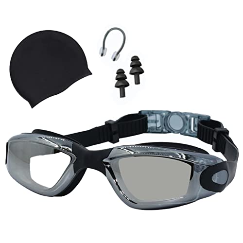 Bigougem Schwimmset Taucherbrille Hut Ohrstöpsel Nasenklammer Anzug Anti-Beschlag Anti-Rutsch Schwarz von Bigougem