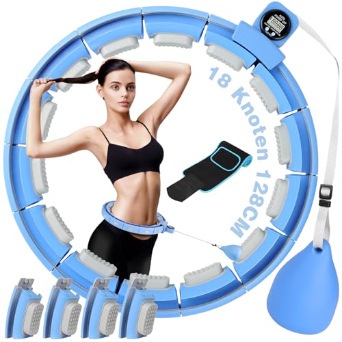 Smart Hula Hoop Leise, Smart Hula Hoop Reifen Erwachsene & Anfänger, Hullahub Reifen zum Abnehmen XXL 128CM, Hula Hoop mit Gewicht Kugel, Fitness Hula Hoop mit Intelligentes Zähler und Bauchweggürtel von Biixklo