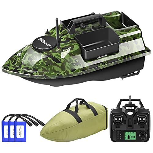 Bilbear 500M Futterboot mit GPS Angeln GPS Köderboot 3 Trichter Karpfenfischen Boot,3xBatterien,Handtasche (Camo Boot) von Bilbear