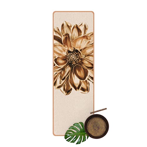 Yogamatte Kork - Dahlie Blume Gold Metallic, Größe HxB: 61x183 cm von Bilderwelten