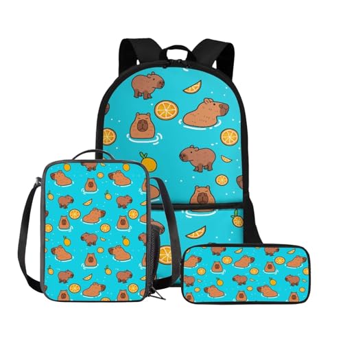 Binienty 3-teiliges Schultaschen-Set, Rucksack mit Lunchtasche und Federmäppchen für Kinder, Kleinkinder, Mädchen, Jungen, Hund Blume, Einheitsgröße, Kinderrucksack von Binienty