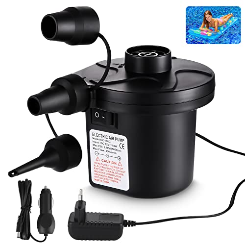 Birshe Elektrische Luftpumpe, 2 in 1 Inflate und Deflate Elektrische Pump mit 3 Luftdüse, tragbare Schnellfüllpumpe für aufblasbare Matratze Boot Luftmatratze Pool Schwimmring, 240V AC/12V DC von Birshe