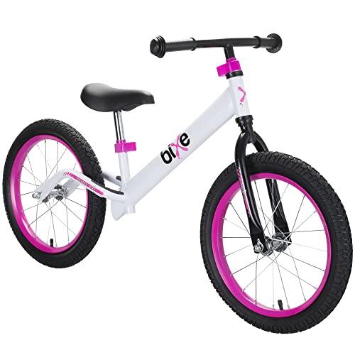 Bixe 16 Zoll Laufrad ab 5 Jahre pink - Balance Bike für große Kinder im Alter von 5 bis 9 Jahren - Fahrrad ohne Pedale mit Luftreifen - für Jungen und Mädchen - 16 inch Rad von Bixe