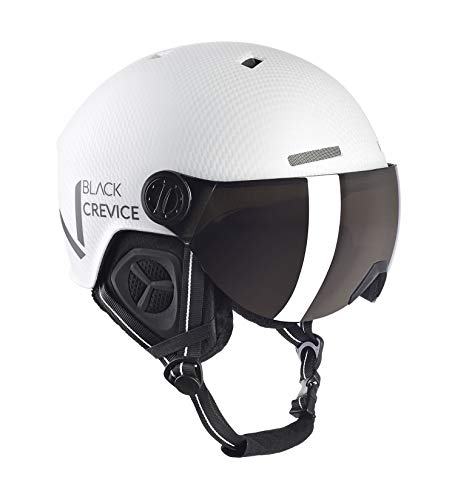 Black Crevice Skihelm Sölden I Skihelm mit Visier im Pilotenstyle I Skihelm Herren & Damen I Snowboard-Helm I Atmungsaktiver Ski-Helm I Größenverstellbar weiß Carbon matt/schwarz, S/M (54-57) von Black Crevice