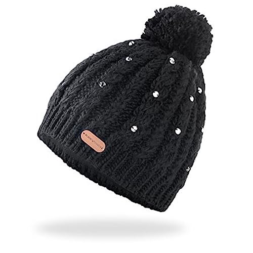 Black Crevice Damen Strickmütze I Damen Winter-Mütze mit Glitzerperlen & Pompom I One Size Strick-Mütze mit sehr warmen & Fleece-Innenfutter I Damen-Wintermützen in verschiedenen Farben von Black Crevice