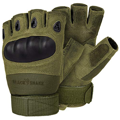 Blacksnake® Tactical Paintball Halbfinger Handschuhe mit Knöchelschutz und Belüftungssystem - S - Oliv von Black Snake