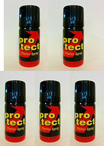 5 Stück Pfefferspray Protect (40ml) extra stark -Breitstrahl von BlackDefender