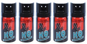 5 Stück Pfefferspray im Set K.O. Spray 007 40ml CS-Gas, Reizgas von BlackDefender