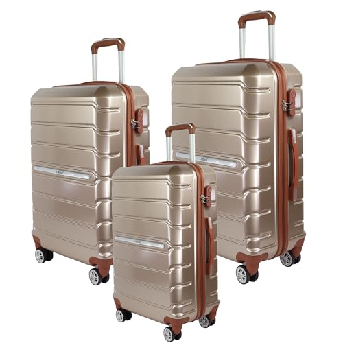 Blade Kofferset 3 Teilig Hartschalenkoffer Trolley Rollkoffer Handgepäck 4 Zwillingsrollens mit Schloss - Leichter Reisekoffer aus Polypropylen - Koffer in (Gold-Set) von Blade