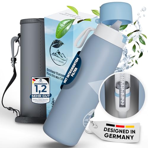 BLATTBERG Outdoor Wasserfilter Trinkflasche Edelstahl [740ml] - 99,9999% Schutz vor Bakterien, Viren, Parasiten, Schwermetallen - Filtergenauigkeit von 0,01 µm von BLATTBERG