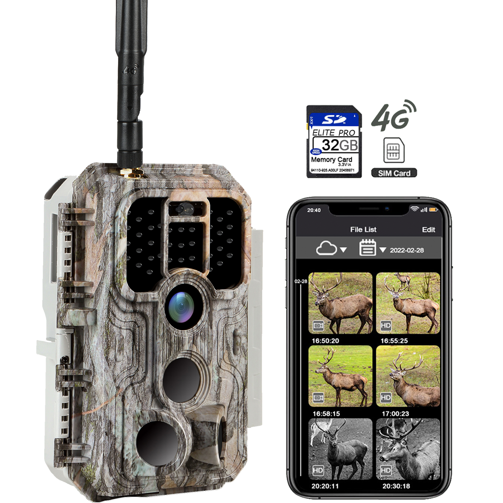 4G LTE Wildkamera Fotofalle Wildtierkamera mit SIM-Karte 120° Bewegungserkennung 32MP 1296P Nachtsicht IP66 wasserdicht und 32GB SD Karte A390G von BlazeVideo