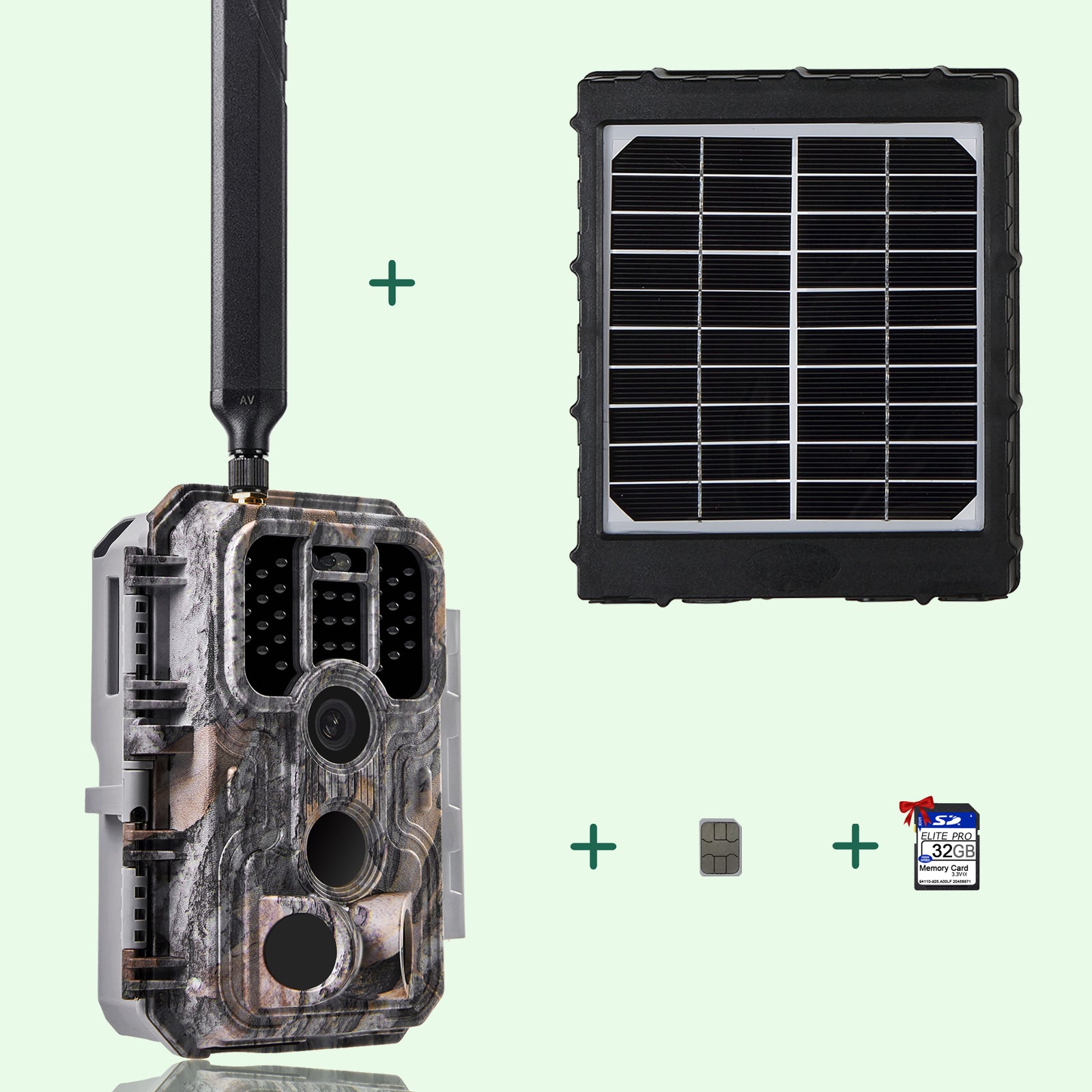 Bundle 4G LTE Wildkamera Wildtierkamera Jagdkamera 32MP mit SIM-Karte und 32GB Speicherkarte und Solarpanel-Kits A390G von BlazeVideo
