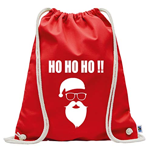Blickfang Hipster Turnbeutel Rucksack Jute Turn-Beutel Rucksack-Beutel Gym-Bag Tasche SPORTBEUTEL Beutel | Nikolaus WEIHNACHTSMANN | ROT SCHWARZ Weiss (Rot) von Blickfang