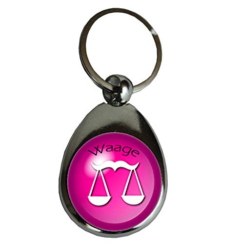 Schlüsselanhänger PINK Einkaufschip Sternzeichen Geschenk Geburtstag Metall Silber, Fische,Widder,Stier,Zwillinge,Krebs,Löwe,Jungfrau,Waage,Skorpion,Schütze,Steinbock,Wassermann (Waage) von Blickfang