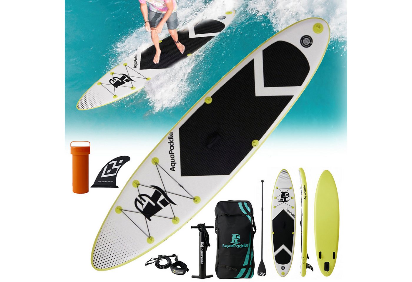 BlingBin SUP-Board Wave SUP Stand Up Paddling Board, Aufblasbares Paddle Board, SUP Board, (1er Set, 1 tlg., 320*76*15cm, Maximale Tragfähigkeit: 180 kg), Rutschfestes Deck mit Verstellbares Paddel für Jugendliche, Erwachsene von BlingBin