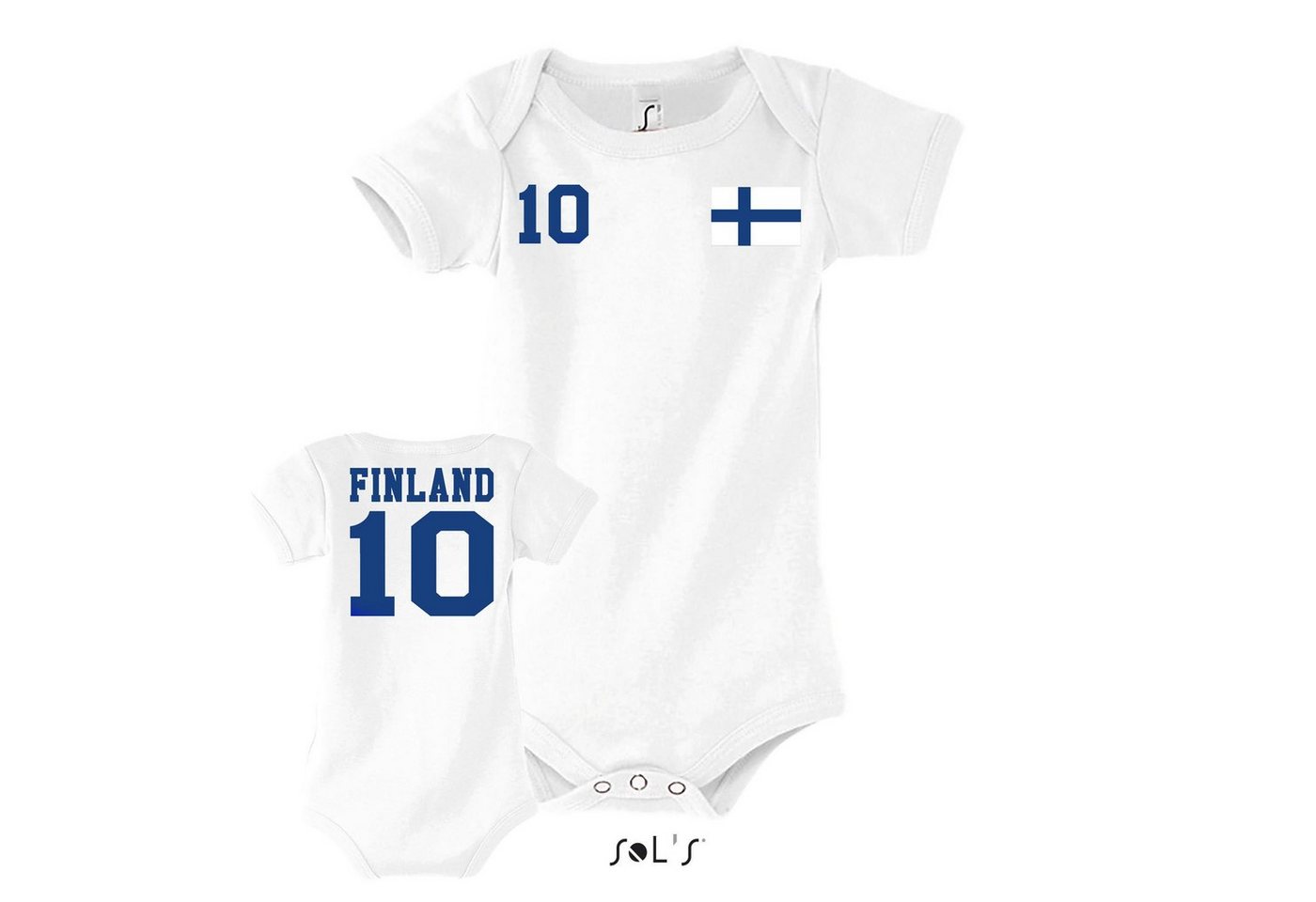 Blondie & Brownie Strampler Kinder Baby Finnland Skandinavien Sport Trikot Fußball Meister Europa von Blondie & Brownie