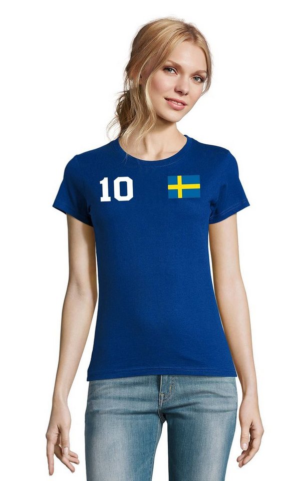 Blondie & Brownie T-Shirt Damen Schweden Sweden Sport Trikot Fußball Meister WM Europa EM von Blondie & Brownie