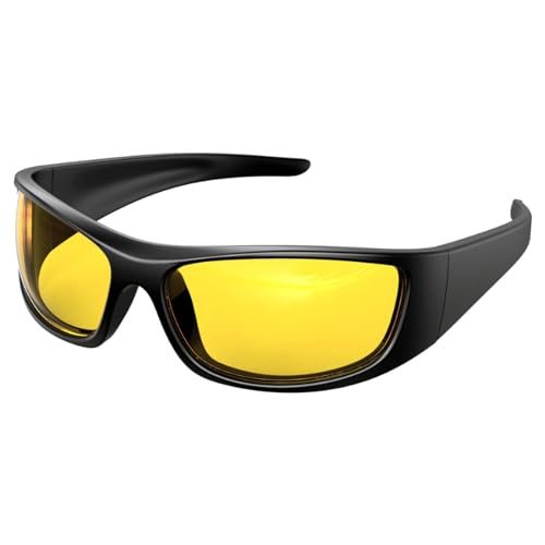 Bloomoak Polarisierte Radfahren Nachtbrille für Herren Damen - Wrap Around Leichte Nacht Laufbrille - Windschutz TR90 Brille - Schießen Golf Angeln Laufen, gelb, Einheitsgröße von Bloomoak