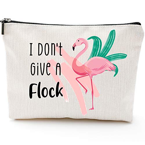 I Don't Give A Flock – Flamingo-Tasche, Flamingo-Geschenk, lustige Pun-Make-up-Tasche, lustige Geschenke für Frauen, beige von Blue Leaves