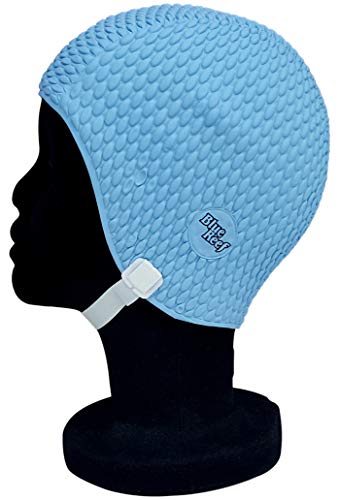 Blue Reef Badekappe mit Noppeneffekt, einfarbig, einfarbig, für Damen, klassischer Retro, unaufdringlich, Einheitsgröße für Erwachsene mit verstellbarem Riemen, Himmelblau von Blue Reef